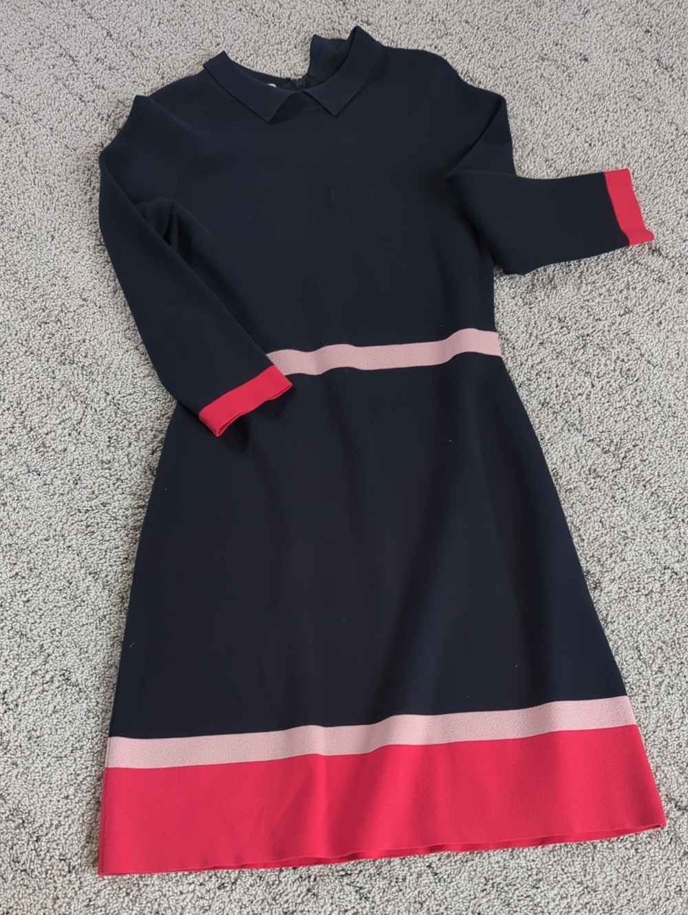 Navy Midi Dress with Pink and Red Trim